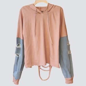 LOVELOVELOVE Pink and Denim Distressed Grunge Hoodie‎ Size 3X